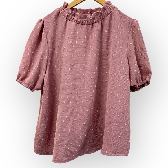 SHEIN Curve Women's Plus 1X Puff Sleeve Button Back Detail Textured Blouse Top - Picture 1 of 5